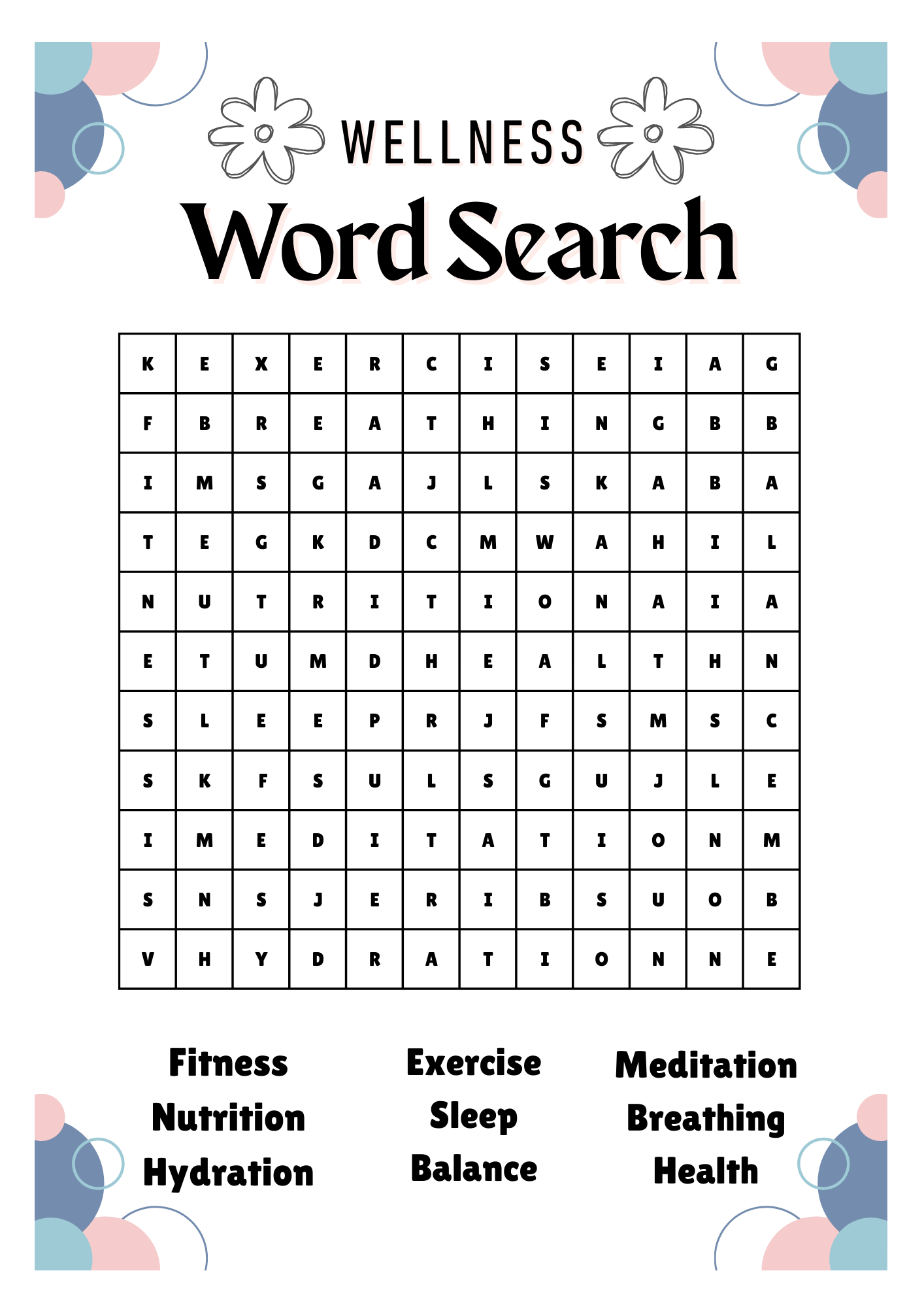 Wellness Word Search
